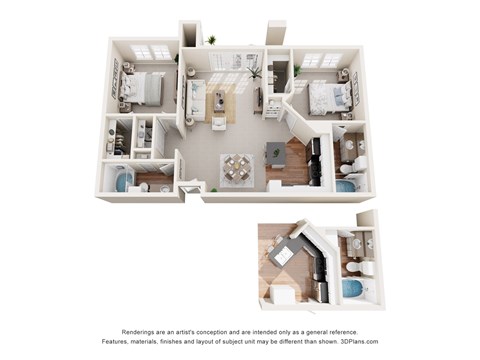 Floor plan for 2 beds, 2 baths, 1062 sqft